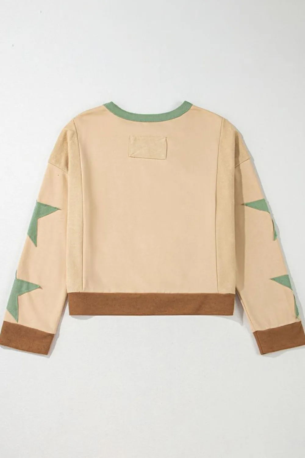 Clearance Dear-Lover Star Patchwork Exposed Seam Oversized Sweatshirt Parchment