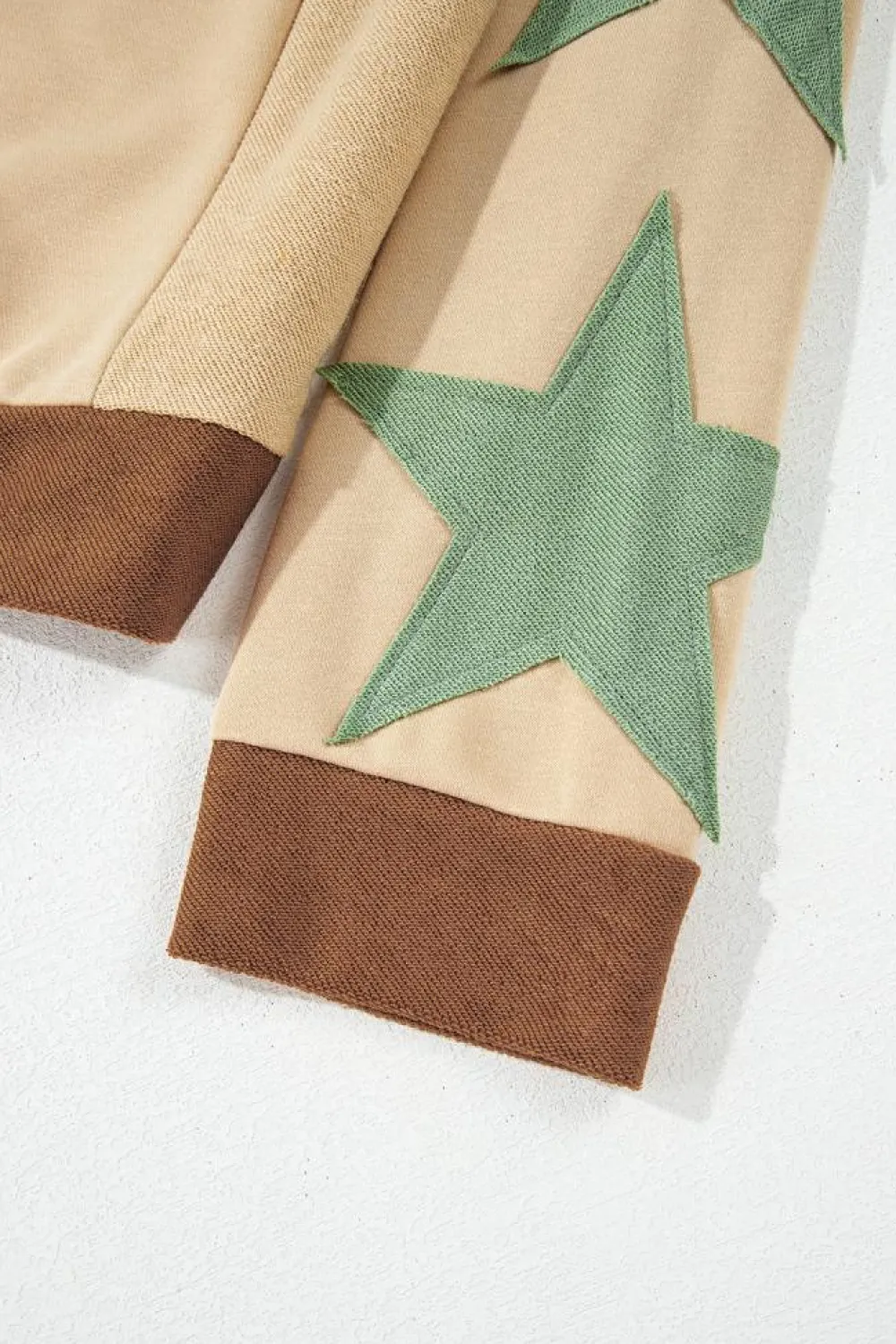 Clearance Dear-Lover Star Patchwork Exposed Seam Oversized Sweatshirt Parchment