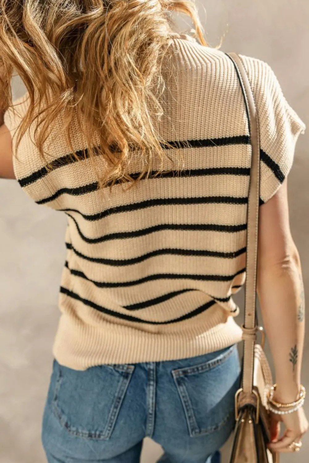 Sale Dear-Lover Striped Ribbed Knit High Neck Sweater Parchment