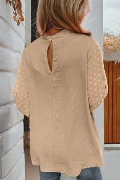 Online Dear-Lover Swiss Dot Balloon Sleeve Loose Blouse Parchment