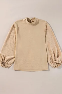 Online Dear-Lover Swiss Dot Balloon Sleeve Loose Blouse Parchment