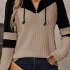 New Dear-Lover Textured Colorblock Long Sleeve Quarter Zip Drawstring Hooded Top Parchment