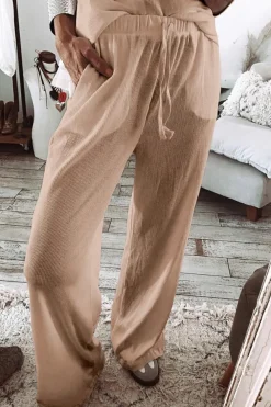 Clearance Dear-Lover Textured Long Sleeve T Shirt and Pants Lounge Set Parchment