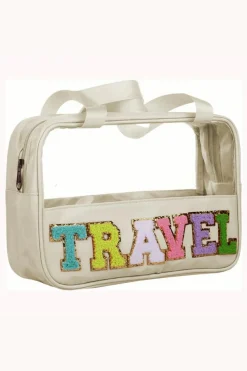 Fashion Dear-Lover TRAVEL Chenille Letter Clear PVC Makeup Bag Parchment