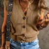 Hot Dear-Lover V Neck Buttoned Front Sweater Vest Parchment