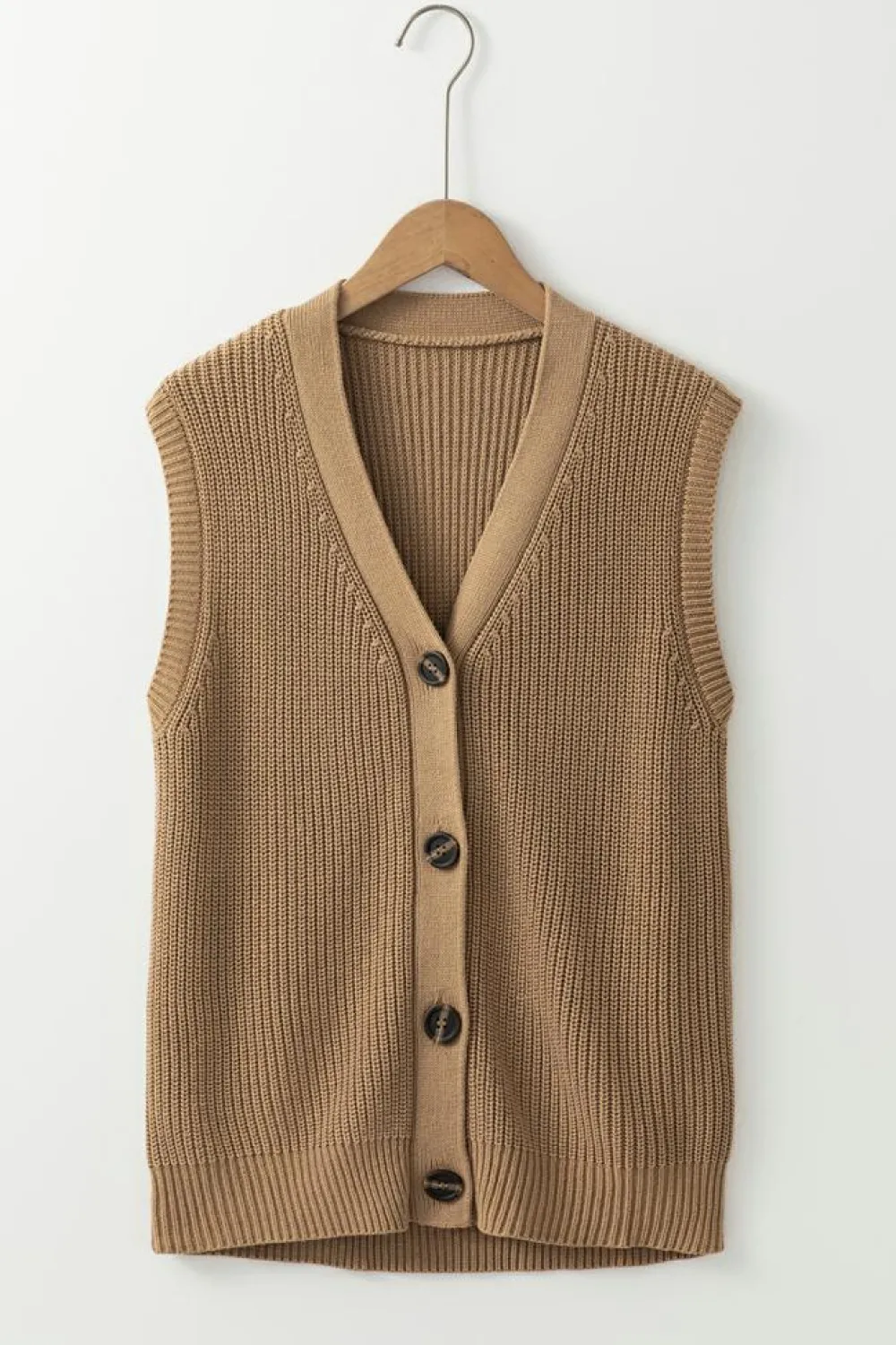 Hot Dear-Lover V Neck Buttoned Front Sweater Vest Parchment