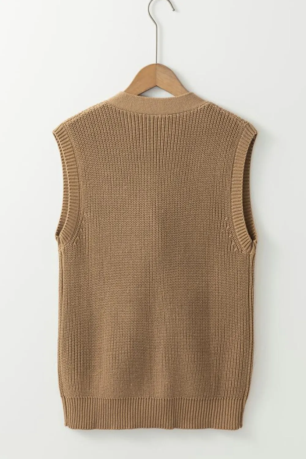 Hot Dear-Lover V Neck Buttoned Front Sweater Vest Parchment