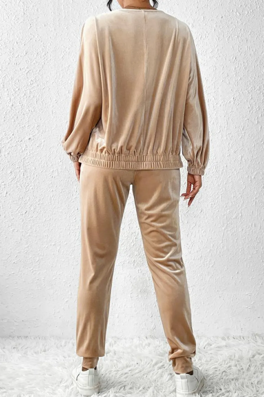 Online Dear-Lover Velvet Zipped Top and Joggers Two Piece Set Parchment