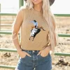 Best Dear-Lover Western Cowboy Embroidery Round Neck Sleeveless Sweater Parchment