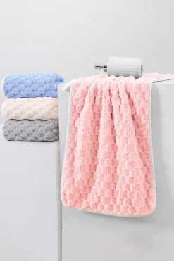 Online Dear-Lover Checkered Textured Thick Soft Bath Towel Peach Blossom