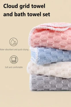 Online Dear-Lover Checkered Textured Thick Soft Bath Towel Peach Blossom