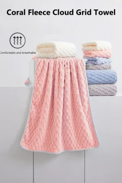 Online Dear-Lover Checkered Textured Thick Soft Bath Towel Peach Blossom