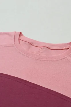 Clearance Dear-Lover Colorblock Striped Bishop Sleeve Top Peach Blossom