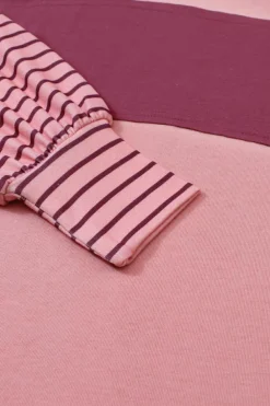 Clearance Dear-Lover Colorblock Striped Bishop Sleeve Top Peach Blossom