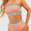 Discount Dear-Lover Contrast Banding Tube Bikini High Waist 2pcs Swimsuit Peach Blossom