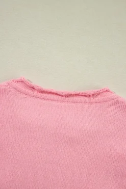 Sale Dear-Lover Flower Detail Knitted Notched Neck Sweater Peach Blossom