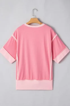 Outlet Dear-Lover Independence Day Sequin Star Graphic Contrast Patchwork Tee Peach Blossom