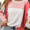 Best Dear-Lover Leopard Colorblock Patchwork Exposed Seam Top Peach Blossom