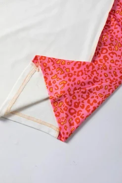 Best Dear-Lover Leopard Colorblock Patchwork Exposed Seam Top Peach Blossom
