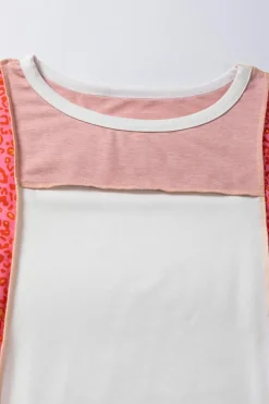 Best Dear-Lover Leopard Colorblock Patchwork Exposed Seam Top Peach Blossom
