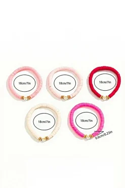 Hot Dear-Lover 5Pcs Valentine Heart Beaded Bracelet Peach Blossom