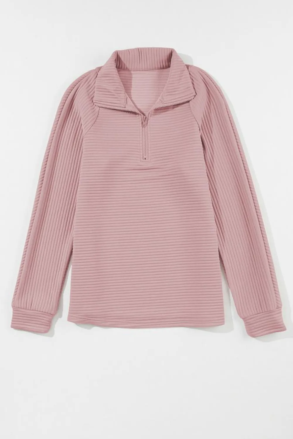 Best Dear-Lover Ribbed Texture Quarter Zip Sweatshirt Peach Blossom