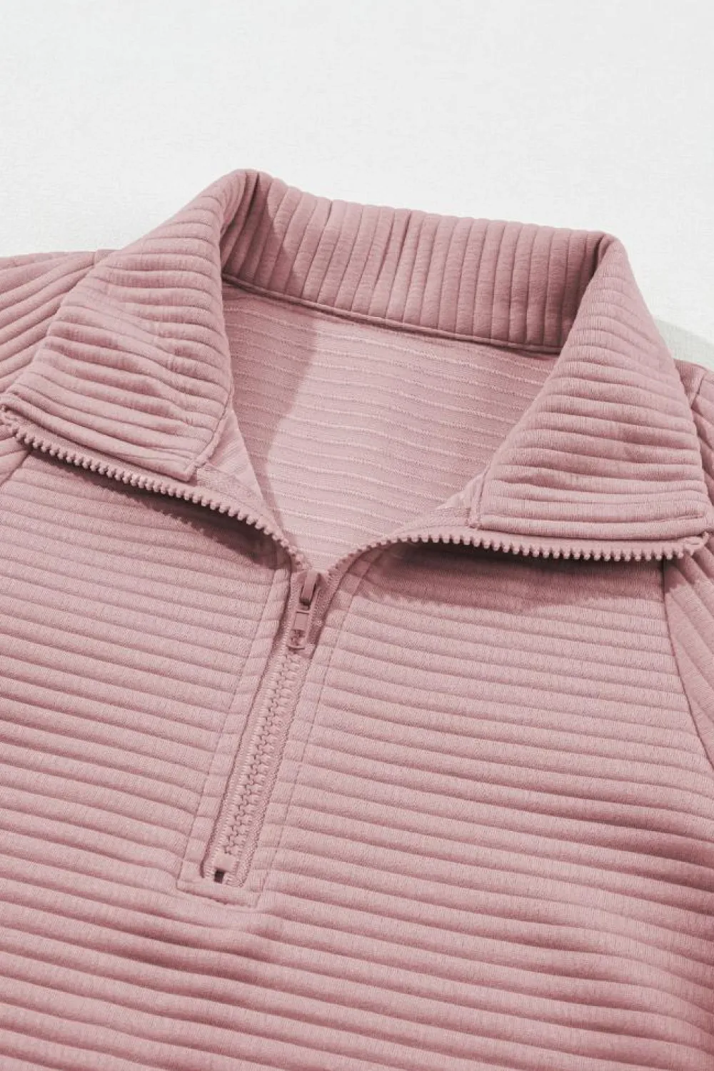 Best Dear-Lover Ribbed Texture Quarter Zip Sweatshirt Peach Blossom