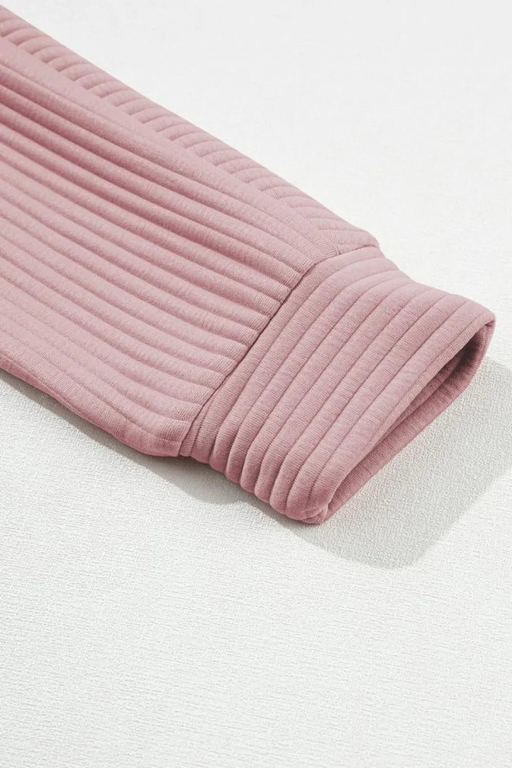 Best Dear-Lover Ribbed Texture Quarter Zip Sweatshirt Peach Blossom