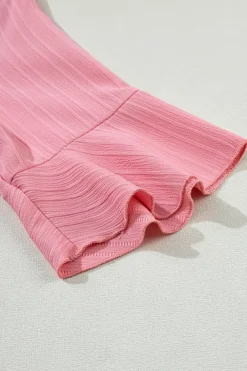Discount Dear-Lover Ruffled Half Sleeve V Neck Textured Top Peach Blossom