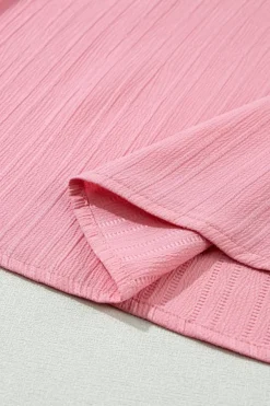 Discount Dear-Lover Ruffled Half Sleeve V Neck Textured Top Peach Blossom