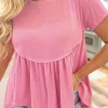 New Dear-Lover Subtle Ribbed Short Sleeve Babydoll Top Peach Blossom