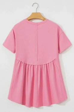 New Dear-Lover Subtle Ribbed Short Sleeve Babydoll Top Peach Blossom