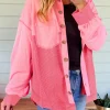 Discount Dear-Lover Two Tone Contrast Waffle Knit Buttoned Loose Shacket Peach Blossom