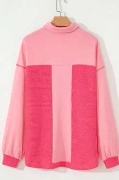 Discount Dear-Lover Two Tone Contrast Waffle Knit Buttoned Loose Shacket Peach Blossom
