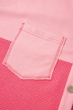 Discount Dear-Lover Two Tone Contrast Waffle Knit Buttoned Loose Shacket Peach Blossom