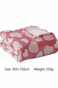 Clearance Dear-Lover Valentines Vibe Heart Print Soft Flannel Large Blanket Peach Blossom