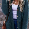 New Dear-Lover Cable Knit Button Front Pocketed Baggy Cardigan Peacock Blue