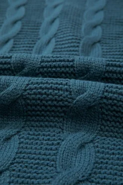 New Dear-Lover Cable Knit Button Front Pocketed Baggy Cardigan Peacock Blue