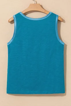 Discount Dear-Lover Metallic Sheen Edge Scoop Neck Tank Top Peacock Blue