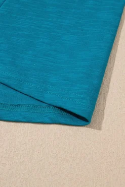 Discount Dear-Lover Metallic Sheen Edge Scoop Neck Tank Top Peacock Blue