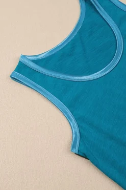 Discount Dear-Lover Metallic Sheen Edge Scoop Neck Tank Top Peacock Blue
