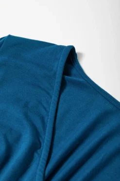 Sale Dear-Lover Short Sleeve Shirred High Waist V Neck Maxi Dress Peacock Blue