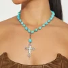 Clearance Dear-Lover Turquoise Cross Pendant Necklace Peacock Blue