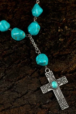 Clearance Dear-Lover Turquoise Cross Pendant Necklace Peacock Blue