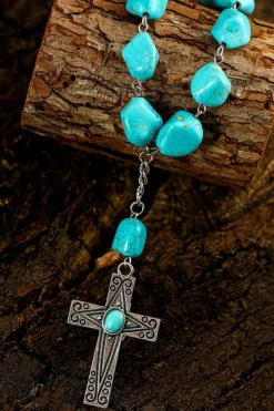 Clearance Dear-Lover Turquoise Cross Pendant Necklace Peacock Blue