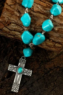 Clearance Dear-Lover Turquoise Cross Pendant Necklace Peacock Blue