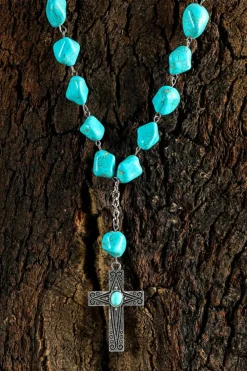 Clearance Dear-Lover Turquoise Cross Pendant Necklace Peacock Blue