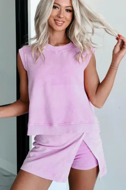 Hot Dear-Lover 2 Pieces Mineral Wash Cotton Tank Top Lined Split Skirt Set Phalaenopsis