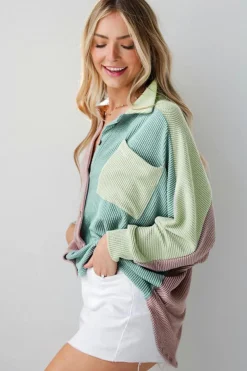 Best Dear-Lover Color Block Corded Buttoned Oversized Shacket Phalaenopsis