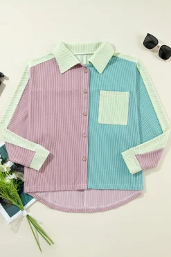 Best Dear-Lover Color Block Corded Buttoned Oversized Shacket Phalaenopsis